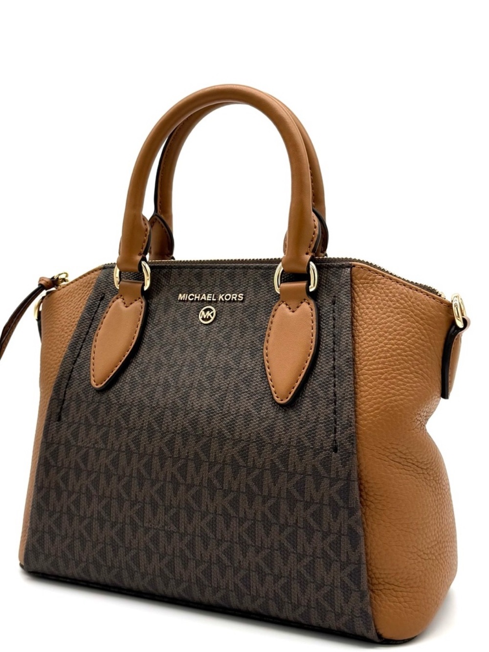 Michael Kors Sienna Medium Logo and Leather Messenger Bag Brown/Acorn